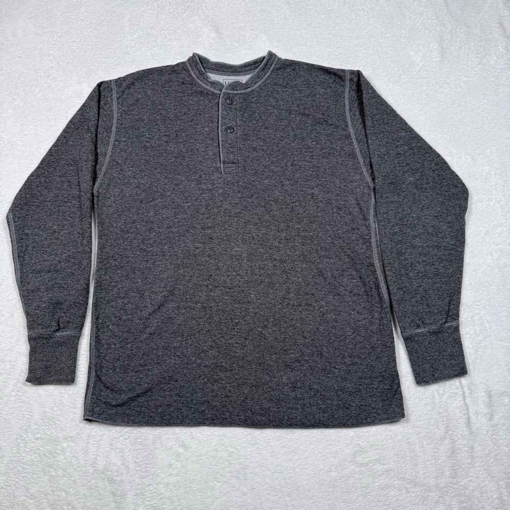 LL Bean Henley Shirt Men Large Gray Outer Layer River Driver Wool Blend Thermal - Picture 2 of 8
